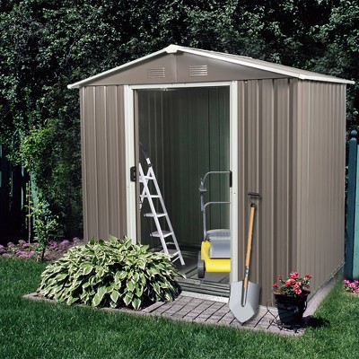Outdoor Metal Storage Shed With Floor Frame Sun Protection Waterproof Storage House With Lockable Sliding Door,Sharp tip,gray,6ft*5ft