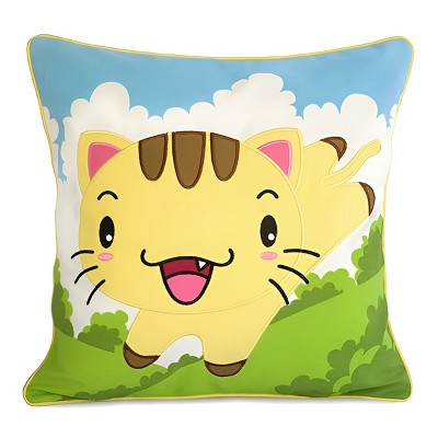 Slickblue Kitty Meow Decorative Pillow - 19.7" x 19.7" Embroidered Applique Cushion, Cartoon Design, Cotton Twill Shell