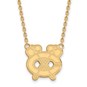 Black Bow Jewelry 14k Yellow Gold Plated Sterling Silver Chicago Blackhawks NHL Necklace 18 Inch - 1 of 4