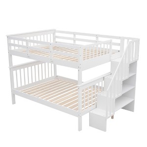 CLIHOME Stairway Full-Over-Full Bunk Bed with Storage and Guard Rail for Bedroom, Dorm - 1 of 4