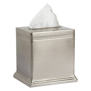 Dual Ridge Boutique Tissue Box Cover - Nu Steel: Stainless Steel, Metallic Pewter, 6" Height, 5.5" Square Holder - 1 of 4