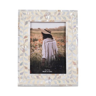 Mother of Pearl Picture Frame - Handcrafted Coastal Design - Decorative Photo Frame for Home, Office, Bedroom, Living Room - 10" Ivory & Tan
