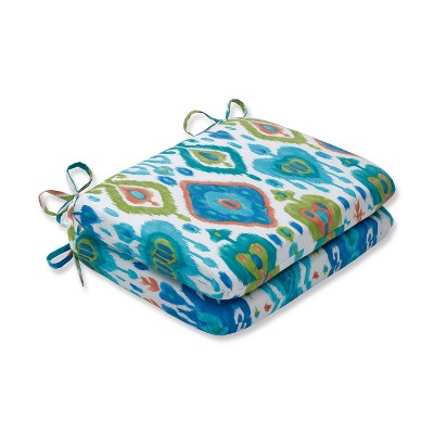 2pk Paso Caribe Rounded Corners Outdoor Seat Cushion Blue - Pillow Perfect