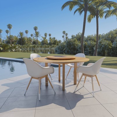 Portaoise 5pc Patio Dining Set with Round Table with Teak Finish & Lazy Susan - Amazonia