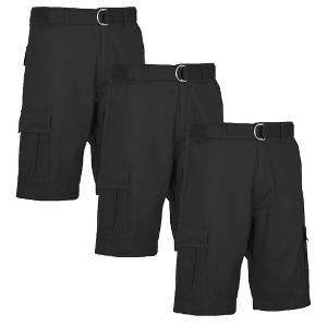 Blu Rock Men's Modern Fit  Cotton Flex Stretch Cargo Shorts With Belt- 3 Pack - 1 of 4