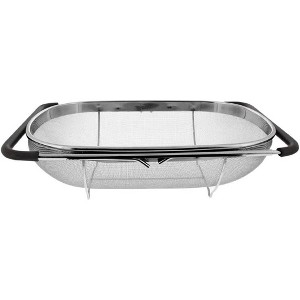 Over the Sink Colander Strainer Basket Stainless Steel, For Kitchen Sink with Rubber Grip, Fine Mesh, Large Kitchen Gadgets Tools - 1 of 4