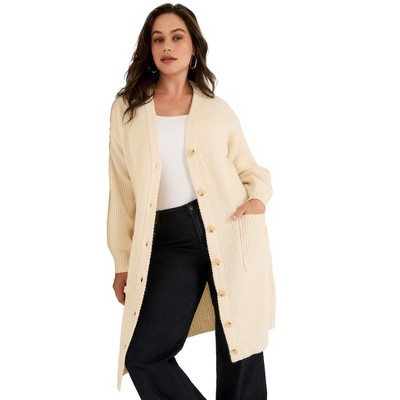 June + Vie by Roaman's Midi-Length Button-Down Cardigan