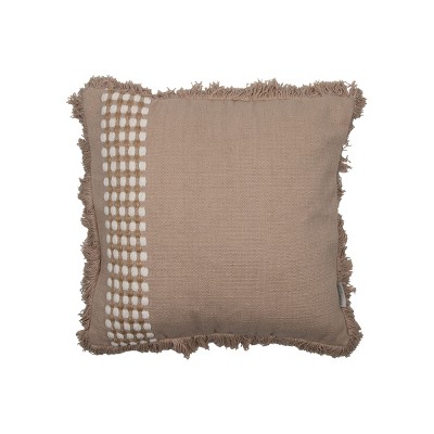 Tan Hand Woven 20 x 20 inch Decorative Cotton Throw Pillow Cover With Insert and Hand Tied Fringe - Foreside Home & Garden