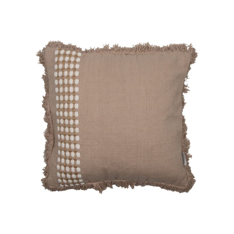 Tan Hand Woven 20 x 20 inch Decorative Cotton Throw Pillow Cover With Insert and Hand Tied Fringe - Foreside Home & Garden, 1 of 5