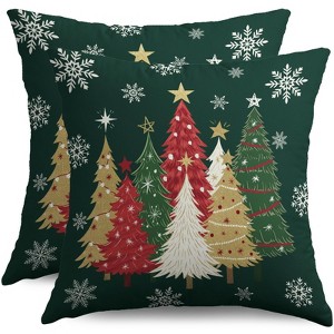Christmas Pillow Covers 18X18 Set of 2, Dark Forest Green White Gold Xmas Tree Winter Decorative (Copy) - 1 of 4