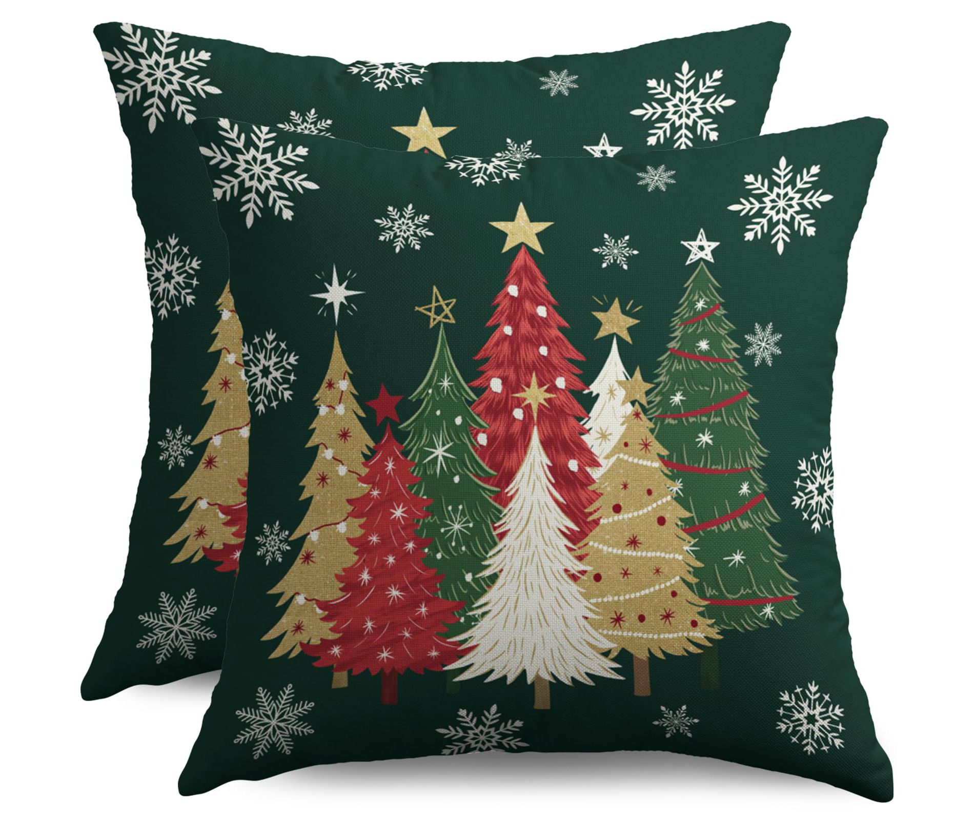 Christmas Pillow Covers 18X18 Set of 2, Dark Forest Green White Gold Xmas Tree Winter Decorative (Copy)