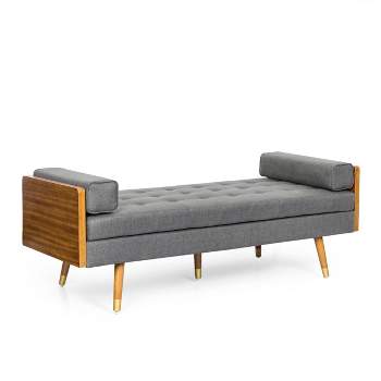 Keairns Mid Century Modern Tufted Double End Chaise Lounge with Bolster Pillows - Christopher Knight Home