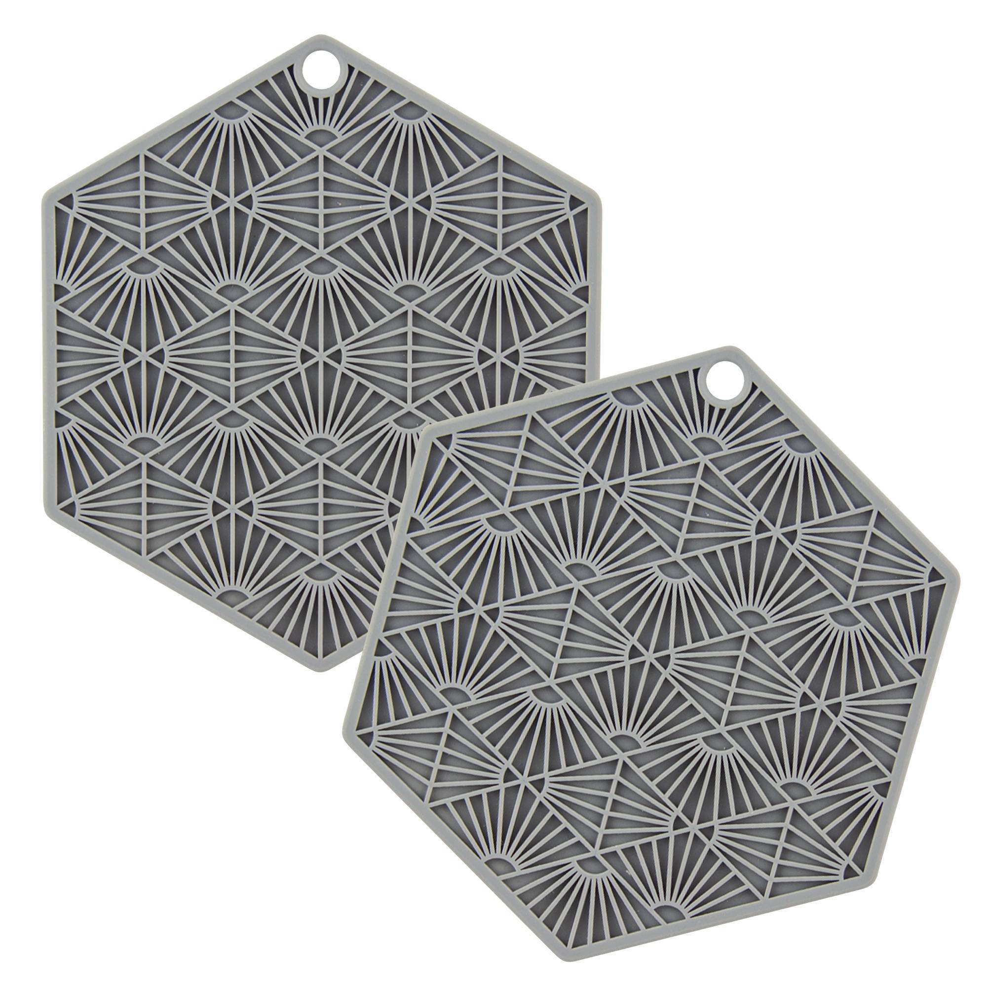 Taste of Home 2pc Silicone Tool Ah Gray: Dishwasher-Safe Silicone Trivets for Hot Dishes, Ash Gray, 6"x5.5"