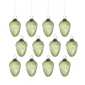 Whisen 2.3x2.3x3.5"H Tear Drop Ornament, Glass Decorative Hanging Christmas Tree Ornaments, Set of 12 - Green - 1 of 4