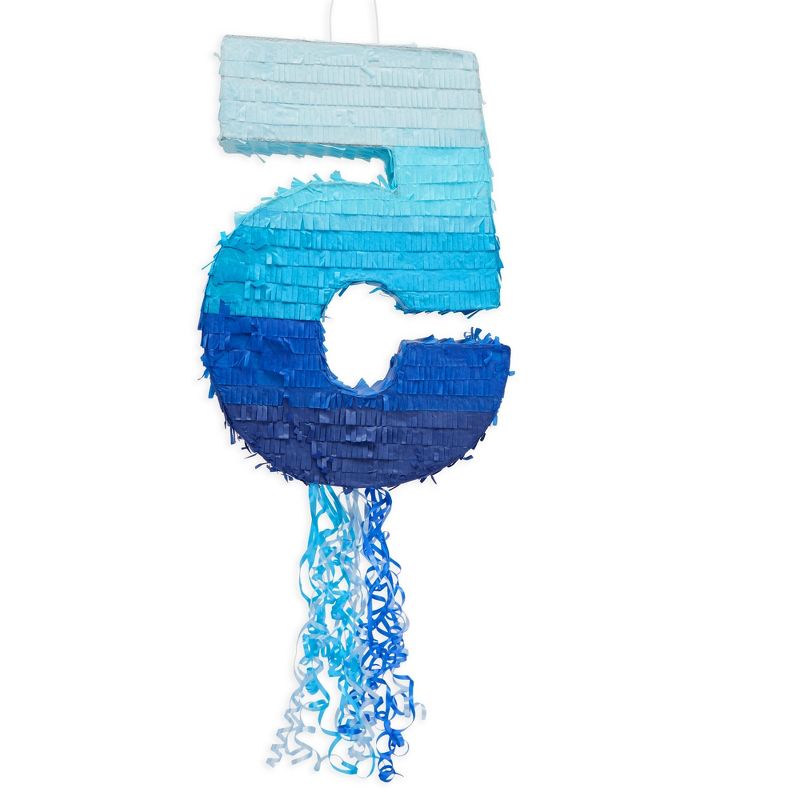 Blue Panda Number 5 Pull String Pinata for Boys 5th Birthday Party Decorations, Ombre Blue, 16.5 x 11.6 x 3 In, 5 of 8