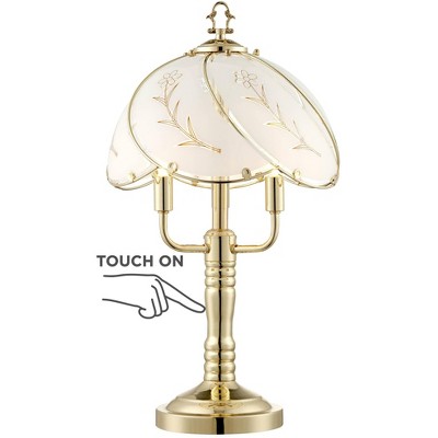 Regency Hill Traditional Accent Table Lamps 19 1/2" High Polished Brass Floral Glass Shade Touch On Off for Bedroom Bedside Office