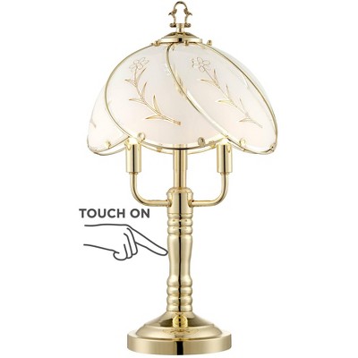 Regency Hill Flower Traditional Accent Table Lamp 19 1/2" High Polished Brass Touch On Off Floral Glass Shade For Bedroom Living Room Bedside Office Target