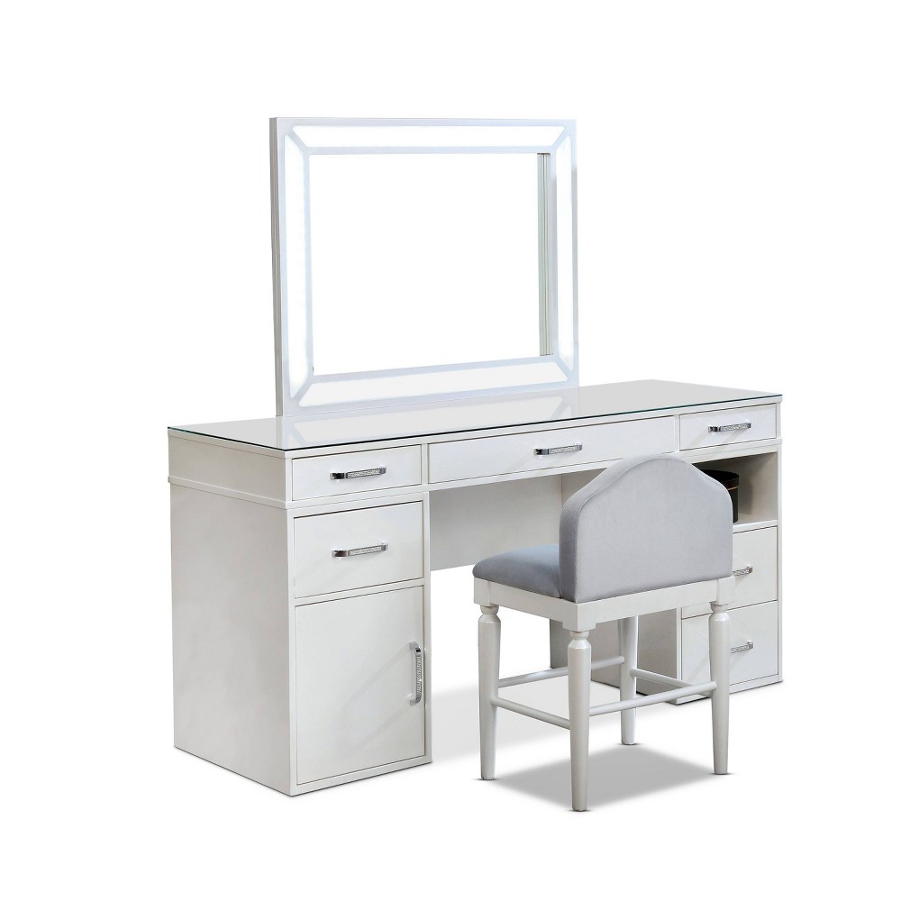 Carzen Vanity Set with LED Mirror & Padded Stool - miBasics: Dressing Table, Tempered Glass Top