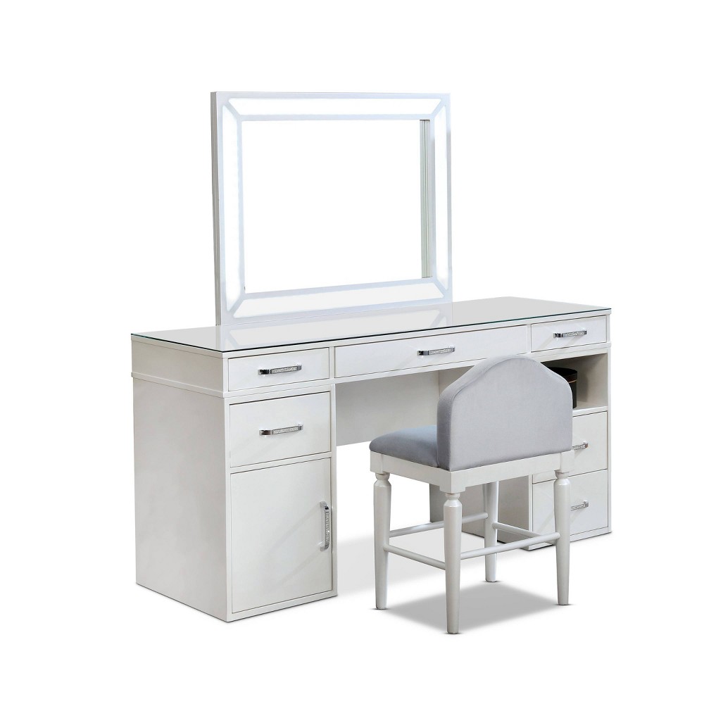 Photos - Other Furniture Carzen Vanity Set with LED Mirror & Padded Stool - miBasics: Dressing Tabl