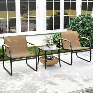 Costway 3 PCS Patio Furniture Set with Breathable Mesh Fabric and Metal Frame Garden - 1 of 4