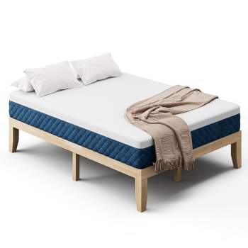 Costway Full Size Wood Bed Frame & 10'' Foam Mattress Set CertiPUR-US Certified Natural/Espresso