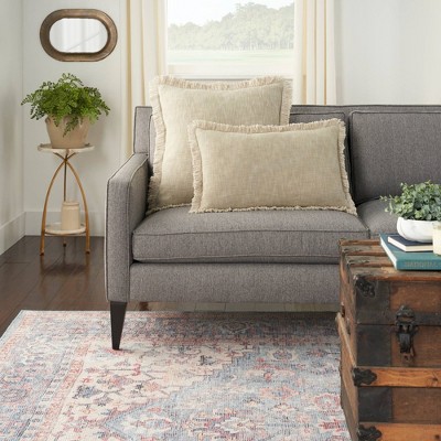 Taupe Stonewash Cotton Throw Pillow with Fringe Edges, 22" x 22"