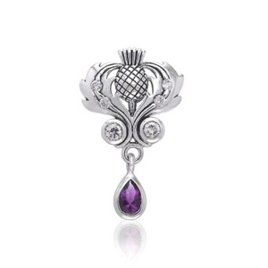 Slickblue Women’s Silver Scottish Thistle Pendant with Amethyst Stone, Symbolic Jewelry, Celtic Style, Purple, 18" - 1 of 3
