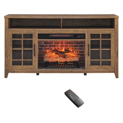 NicBex 55 Inch Fireplace TV Stand Modern Media TV Stand with 2 Glass Doors and Storage Shelf 1500W Heater Electric Fireplace Insert