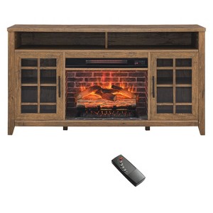 NicBex 55 Inch Fireplace TV Stand Modern Media TV Stand with 2 Glass Doors and Storage Shelf 1500W Heater Electric Fireplace Insert - 1 of 4