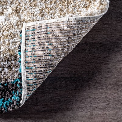 Handmade Tufted Striped Shag Round Rug in Blue Multi