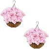 2Pcs Artificial Hanging Geraniums Plant with Brown Basket, 12 Pcs Geraniums Flowers for Christmas, Front Porch, Garden, Patio, Home Decor - 2 of 4