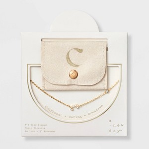 14K Gold Dipped Cubic Zirconia Initial Necklace - A New Day™ - 1 of 4
