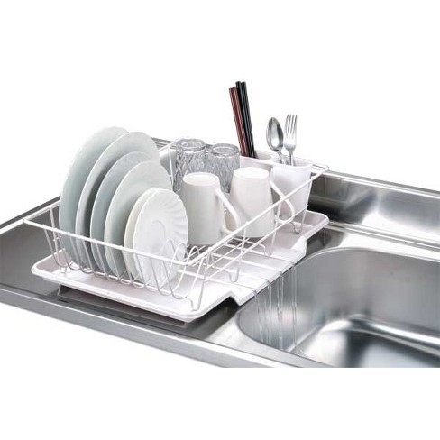 Home Basics 2 Tier Plastic Dish Drainer, White