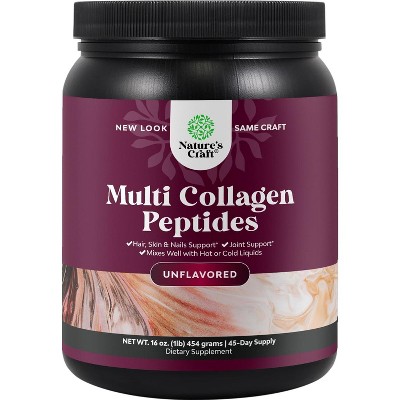 Multi Collagen Peptides Powder, Keto Hydrolyzed Collagen Protein Peptides for Bone, Joint, Hair, Skin & Nails Support, Unflavored, Nature's Craft, 1lb