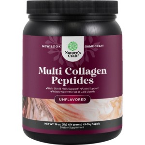Multi Collagen Peptides Powder, Keto Hydrolyzed Collagen Protein Peptides for Bone, Joint, Hair, Skin & Nails Support, Unflavored, Nature's Craft, 1lb - 1 of 4