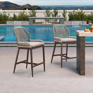 PURPLE LEAF Patio Sunbrella Bar Stools Set of 2 Handwoven Wicker Bar Height Stool Modern Aluminum Outdoor Wicker Barstools with Back and Cushion - 1 of 4