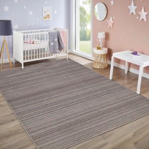 GustoWave Various sizes Modern Stripe Machine Washable Area Rug for Bedroom, Living Room, Brown - 1 of 4