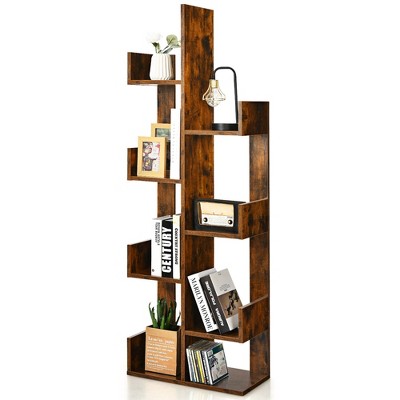 Costway 8-Shelf Bookcase Modern Tree Bookshelf Storage Decor Freestanding Coffee