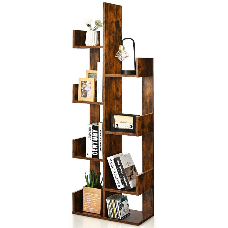 Costway 8-Shelf Bookcase Modern Tree Bookshelf Storage Decor Freestanding White/Black, 1 of 11