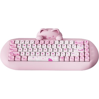 MaseiKar C68 Wireless Mechanical Keyboard,65% Layout,Hot Swap,BT5.0/2.4G/Wired, RGB Backlit NKRO,Cute Cat Silicone Ergonomic Design(Pink, Milk Switch)