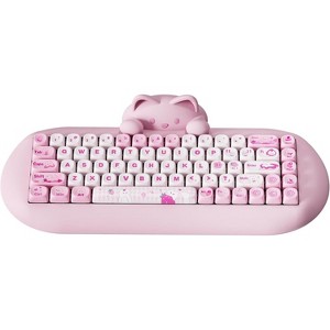 MaseiKar C68 Wireless Mechanical Keyboard,65% Layout,Hot Swap,BT5.0/2.4G/Wired, RGB Backlit NKRO,Cute Cat Silicone Ergonomic Design(Pink, Milk Switch) - 1 of 4