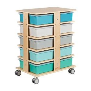 ECR4Kids 20-Compartment Mobile Storage Tower with Cubby Bins with Lids, 5x4, Natural - 1 of 4