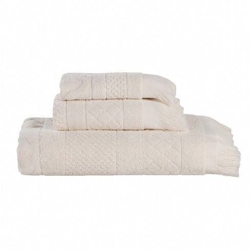 Cotton Geometric Jacquard Plush Soft Absorbent 3 Piece Bath Towel Set By  Blue Nile Mills : Target