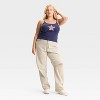 Women's Star Flag Graphic Tank Top with Lace Trim - Navy Blue - 3 of 3