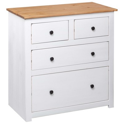 White and Natural Pinewood 4-Drawer Rustic Sideboard