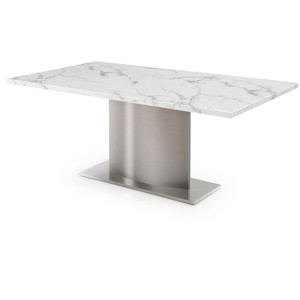 HomeRoots 72" Gray White and Silver Marble and Stainless Steel Pedestal Base Dining Table - 1 of 4