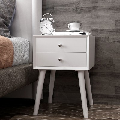 Mid-Century Modern White Wood 2-Drawer Nightstand