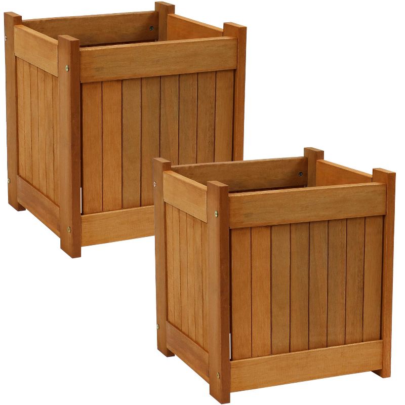 Sunnydaze Outside Meranti Wood Outdoor Planter Box with Teak Oil Finish for Garden, Porch and Patio  - 16" Square, 1 of 12