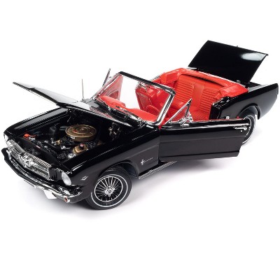 1964 1/2 Ford Mustang Convertible Black with Red Interior Diecast Model