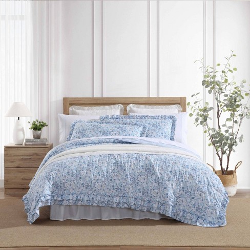 Laura Ashley 2pc Twin Quartet Microfiber Quilt Set Blue: Polyester ...